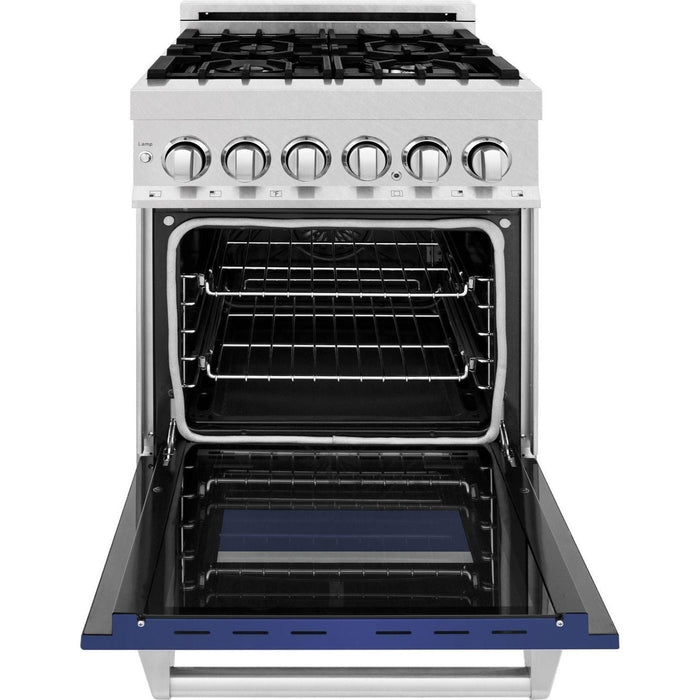 ZLINE 24 in. Professional Range with Gas Burner and Electric Oven In DuraSnow with Blue Matte Door RAS-BM-24