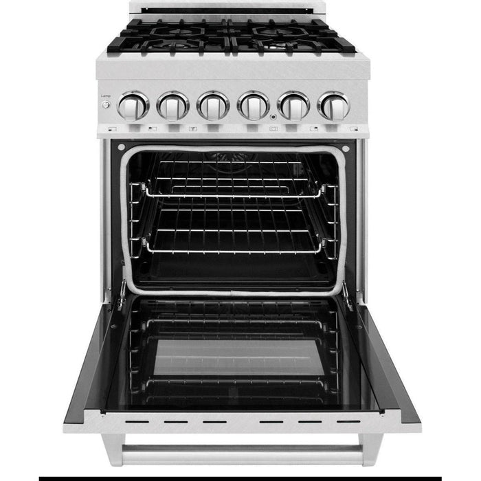 ZLINE 24 in. Professional Range with Gas Burner and Electric Oven In DuraSnow with Red Gloss Door RAS-RG-24