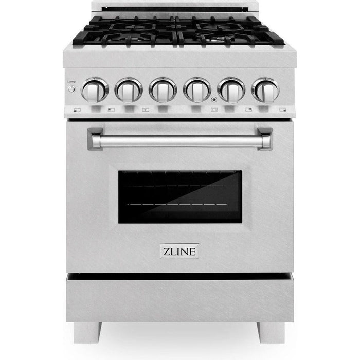 ZLINE 24 in. Professional Range with Gas Burner and Electric Oven In DuraSnow with Red Gloss Door RAS-RG-24