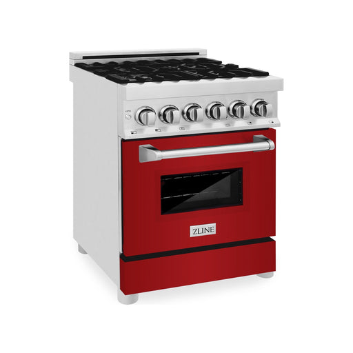 ZLINE Ranges ZLINE 24 in. Professional Range with Gas Burner and Electric Oven In DuraSnow with Red Gloss Door RAS-RG-24
