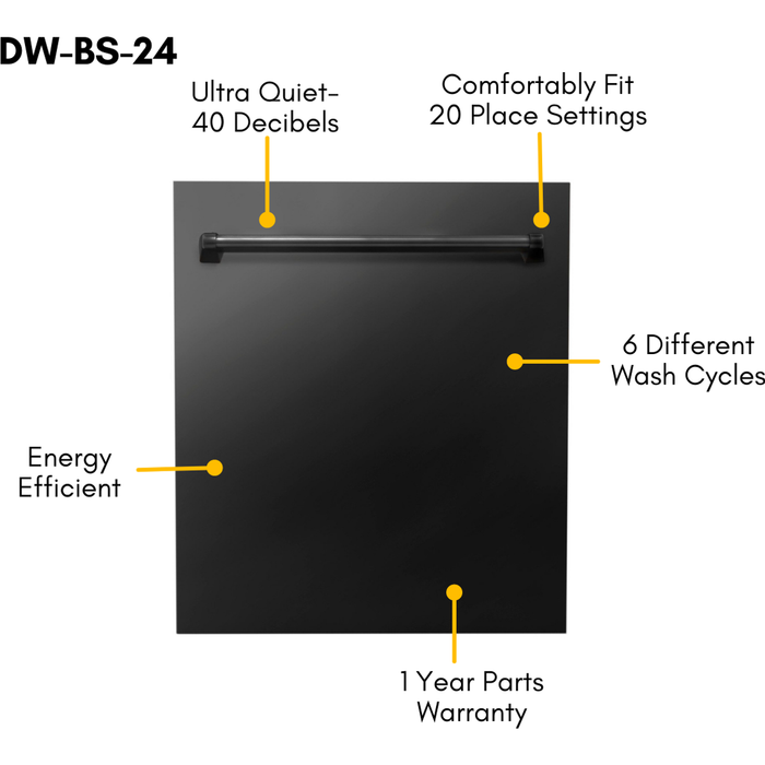 ZLINE Dishwashers ZLINE 24 in. Top Control Dishwasher in Black Stainless Steel DW-BS-24