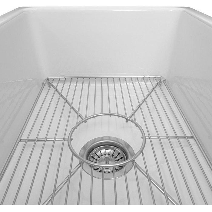 ZLINE 24 in. Venice Farmhouse Apron Front Reversible Single Bowl Fireclay Kitchen Sink with Bottom Grid in White Gloss FRC5120-WH-24