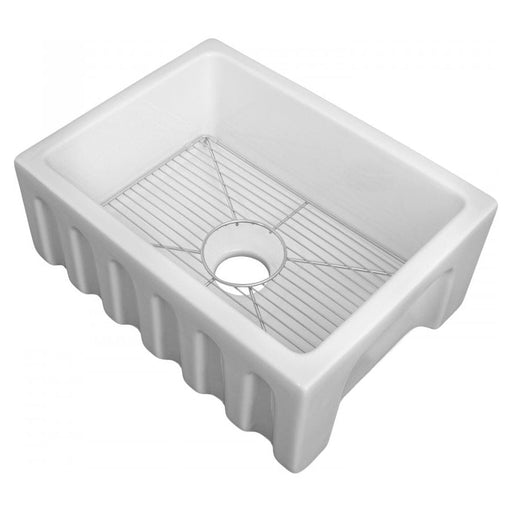 ZLINE Kitchen Sinks ZLINE 24 in. Venice Farmhouse Apron Front Reversible Single Bowl Fireclay Kitchen Sink with Bottom Grid in White Gloss FRC5120-WH-24