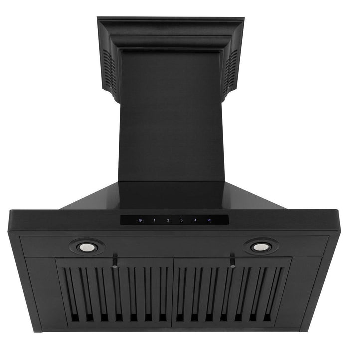 ZLINE 24 in. Wall Mount Range Hood In Black Stainless Steel with BlueTooth Crown Molding BSKBNCRN-BT-24