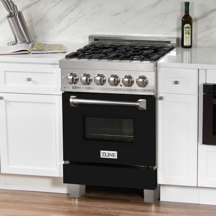 ZLINE 24-Inch 2.8 cu. ft. Dual Fuel Range with Gas Stove and Electric Oven In DuraSnow Stainless Steel and Black Matte Door RAS-BLM-24