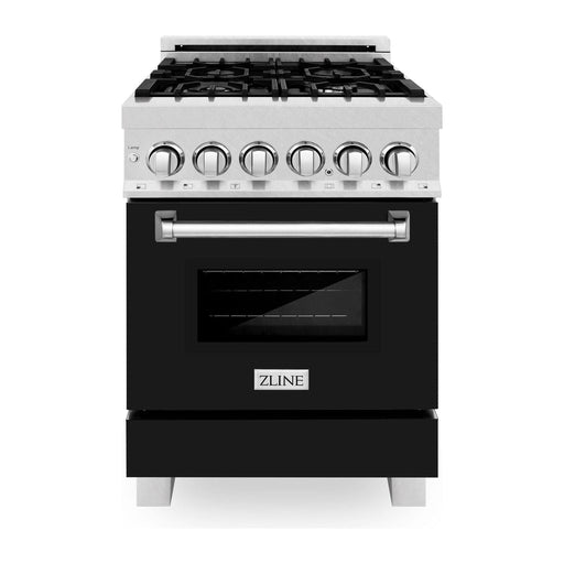 ZLINE 24-Inch 2.8 cu. ft. Dual Fuel Range with Gas Stove and Electric Oven In DuraSnow Stainless Steel and Black Matte Door RAS-BLM-24