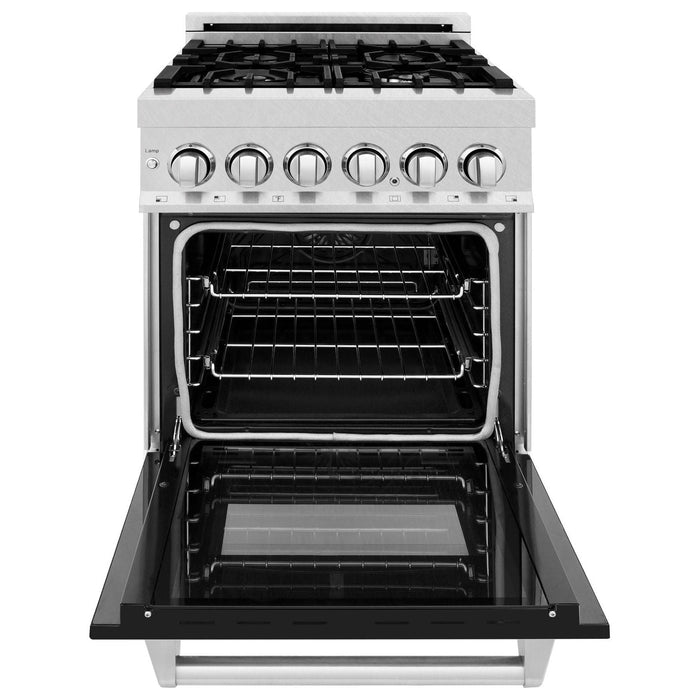 ZLINE Ranges ZLINE 24-Inch 2.8 cu. ft. Dual Fuel Range with Gas Stove and Electric Oven In DuraSnow Stainless Steel and Black Matte Door RAS-BLM-24