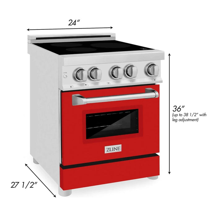 ZLINE Ranges ZLINE 24 Inch 2.8 cu. ft. Induction Range with a 3 Element Stove and Electric Oven in Red Gloss, RAIND-RG-24