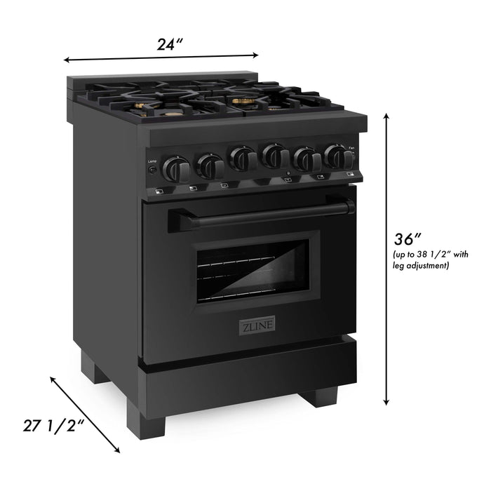 ZLINE Ranges ZLINE 24-Inch 2.8 cu. ft. Range with Gas Stove and Gas Oven in Black Stainless Steel (RGB-BR-24)