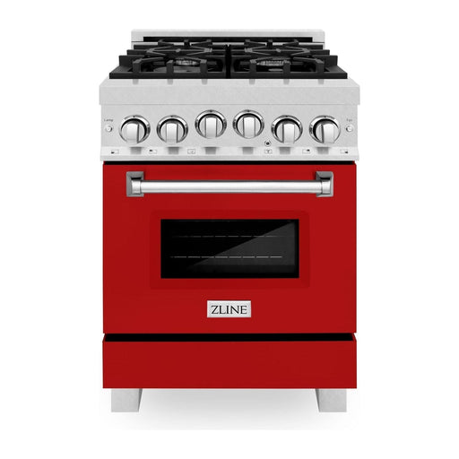 ZLINE 24 Inch 2.8 cu. ft. Range with Gas Stove and Gas Oven in DuraSnow® Stainless Steel and Red Matte Door, RGS-RM-24