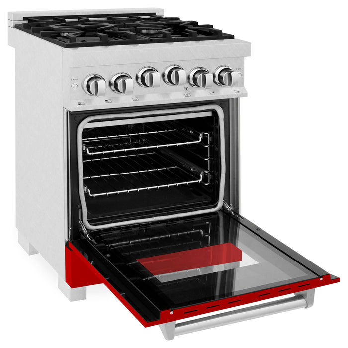ZLINE Ranges ZLINE 24 Inch 2.8 cu. ft. Range with Gas Stove and Gas Oven in DuraSnow® Stainless Steel and Red Matte Door, RGS-RM-24