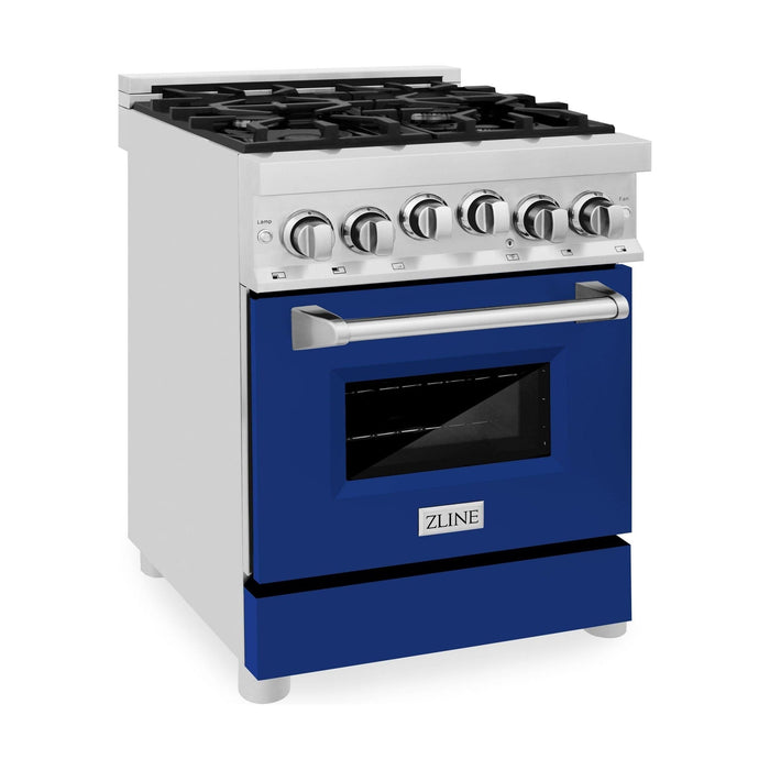 ZLINE 24 Inch 2.8 cu. ft. Range with Gas Stove and Gas Oven in Stainless Steel and Blue Gloss Door, RG-BG-24