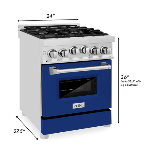 ZLINE Ranges ZLINE 24 Inch 2.8 cu. ft. Range with Gas Stove and Gas Oven in Stainless Steel and Blue Gloss Door, RG-BG-24
