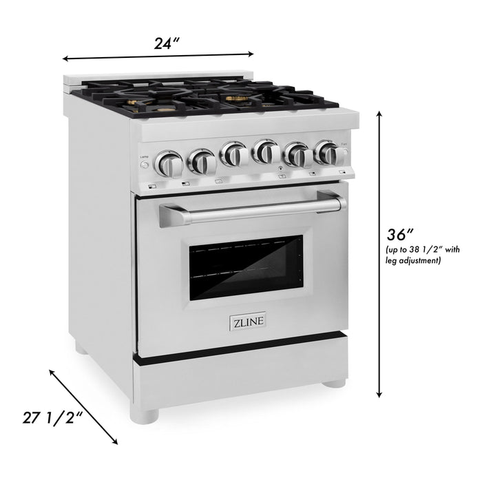 ZLINE Ranges ZLINE 24 Inch 2.8 cu. ft. Range with Gas Stove and Gas Oven in Stainless Steel with Brass Burners RG-BR-24