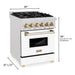 ZLINE 24 Inch Autograph Edition Dual Fuel Range In DuraSnow Stainless Steel with White Matte Door and Gold Accents RASZ-WM-24-G