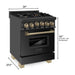 ZLINE Ranges ZLINE 24 Inch Autograph Edition Gas Range in Black Stainless Steel with Champagne Bronze Accents, RGBZ-24-CB