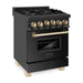 ZLINE 24 Inch Autograph Edition Gas Range in Black Stainless Steel with Gold Accents, RGBZ-24-G