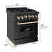 ZLINE 24 Inch Autograph Edition Gas Range in Black Stainless Steel with Gold Accents, RGBZ-24-G