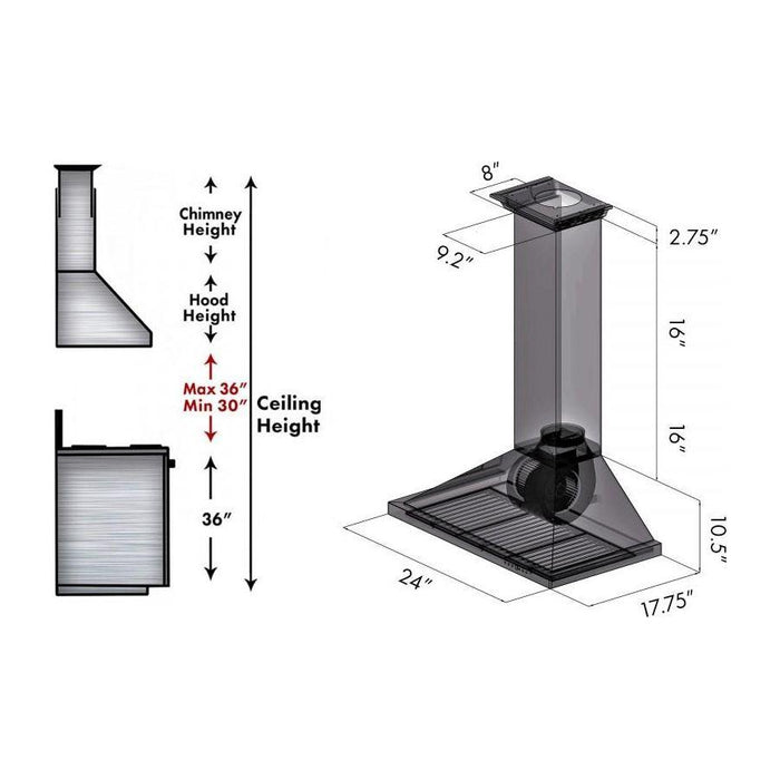 ZLINE 24-Inch Convertible Vent Wall Mount Range Hood in Stainless Steel with Crown Molding (KBCRN-24)