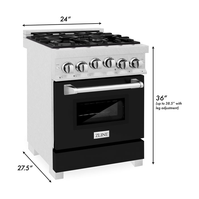 ZLINE 24 Inch Gas Range In DuraSnow Stainless Steel and Black Matte Door RGS-BLM-24