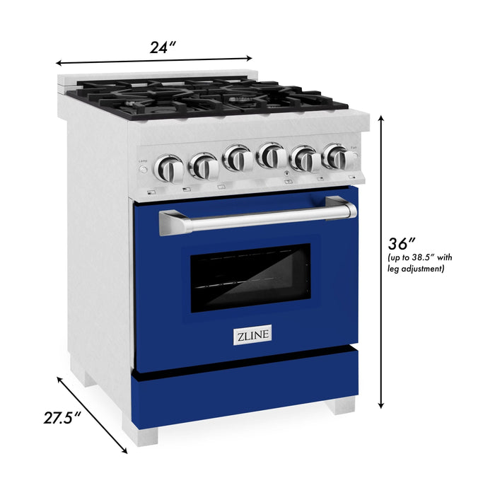 ZLINE 24 Inch Gas Range In DuraSnow Stainless Steel and Blue Gloss Door RGS-BG-24