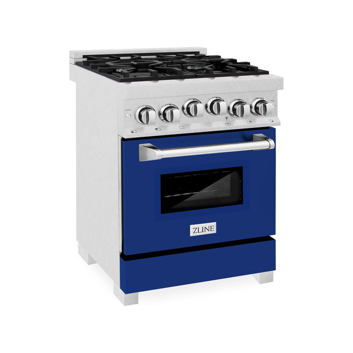 ZLINE 24 Inch Gas Range In DuraSnow Stainless Steel and Blue Gloss Door RGS-BG-24