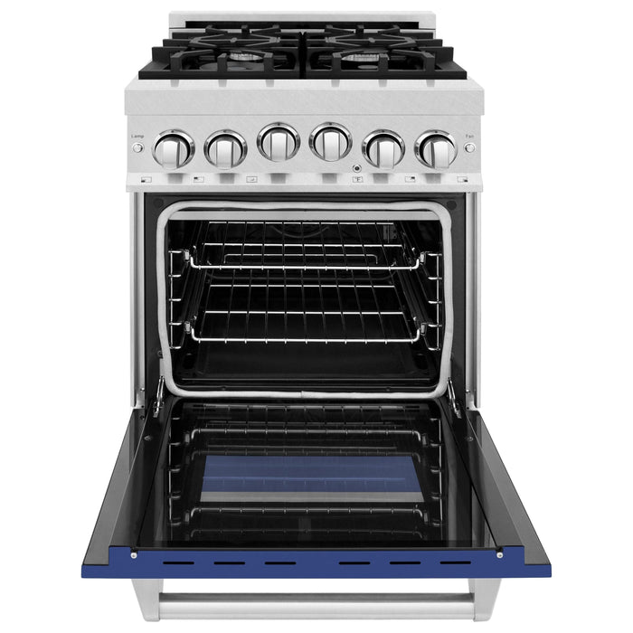 ZLINE 24 Inch Gas Range In DuraSnow Stainless Steel and Blue Matte Door RGS-BM-24