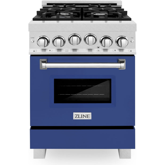 ZLINE Ranges ZLINE 24 Inch Gas Range In DuraSnow Stainless Steel and Blue Matte Door RGS-BM-24