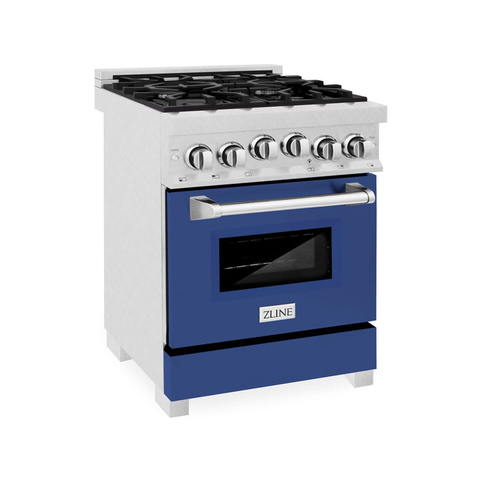 ZLINE Ranges ZLINE 24 Inch Gas Range In DuraSnow Stainless Steel and Blue Matte Door RGS-BM-24