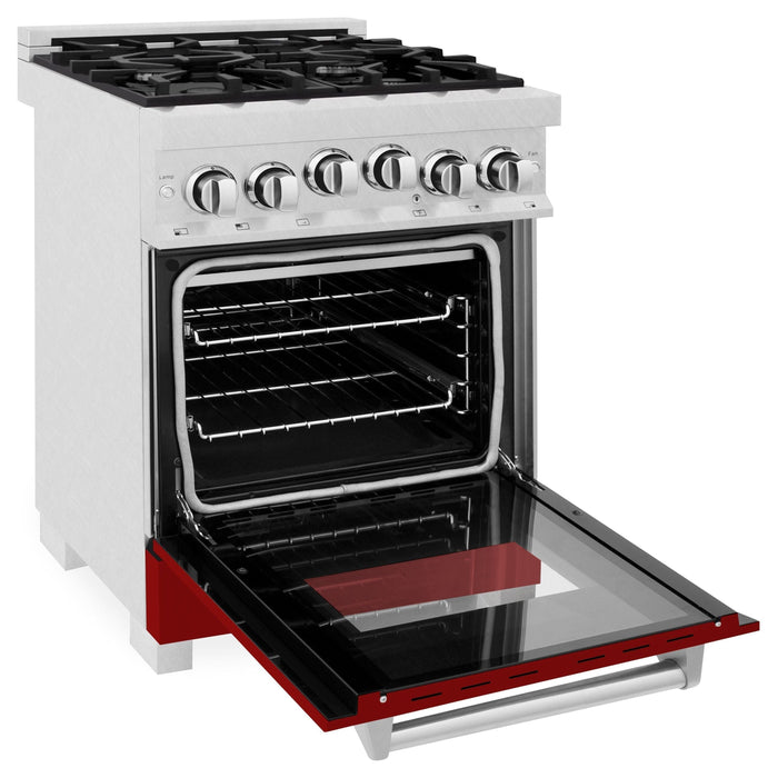 ZLINE 24 Inch Gas Range In DuraSnow Stainless Steel and Red Gloss Door RGS-RG-24