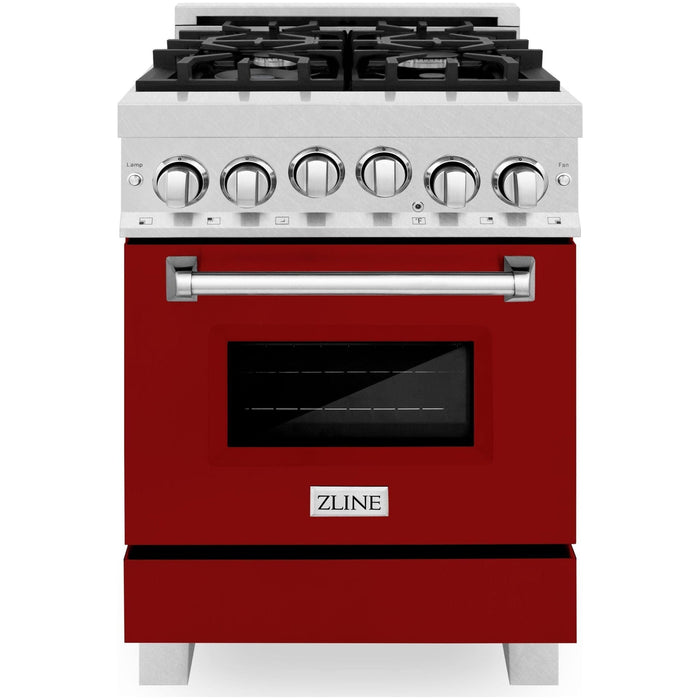 ZLINE 24 Inch Gas Range In DuraSnow Stainless Steel and Red Gloss Door RGS-RG-24