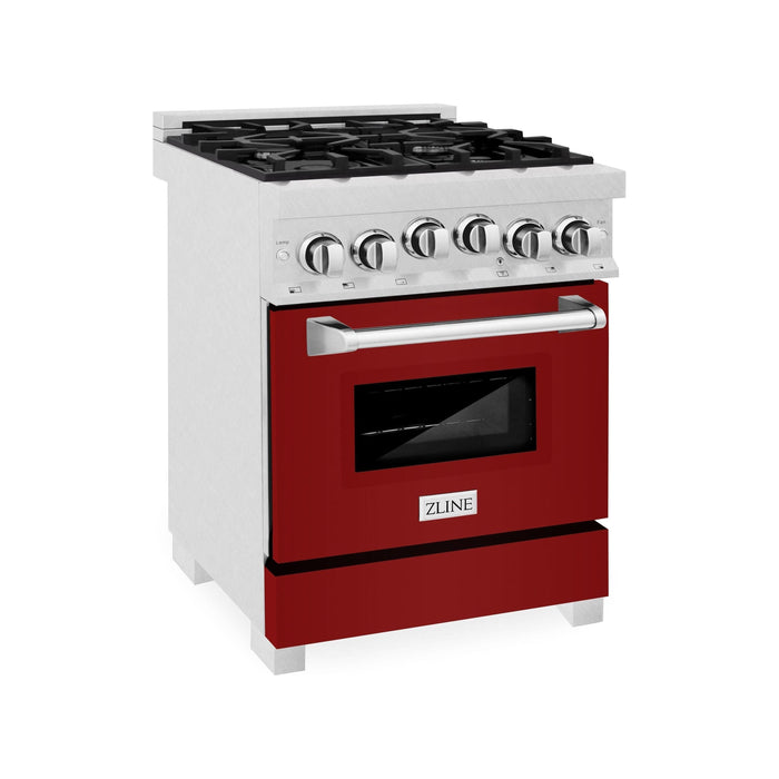 ZLINE 24 Inch Gas Range In DuraSnow Stainless Steel and Red Gloss Door RGS-RG-24