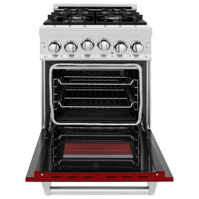 ZLINE 24 Inch Gas Range In DuraSnow Stainless Steel and Red Gloss Door RGS-RG-24