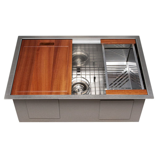 ZLINE 27 in. Garmisch Undermount Single Bowl DuraSnow® Stainless Steel Kitchen Sink with Bottom Grid and Accessories, SLS-27S