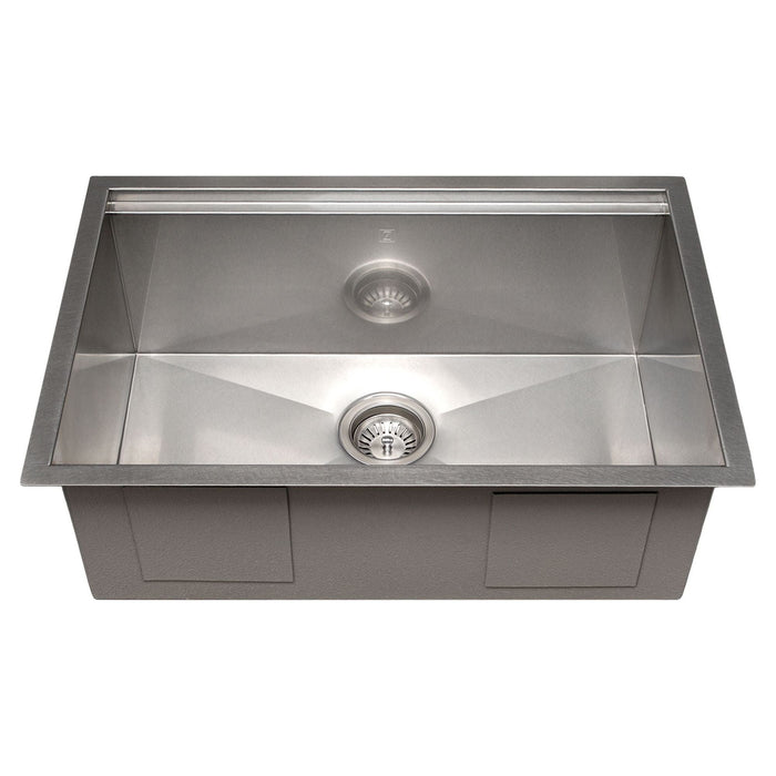 ZLINE 27 in. Garmisch Undermount Single Bowl DuraSnow® Stainless Steel Kitchen Sink with Bottom Grid and Accessories, SLS-27S