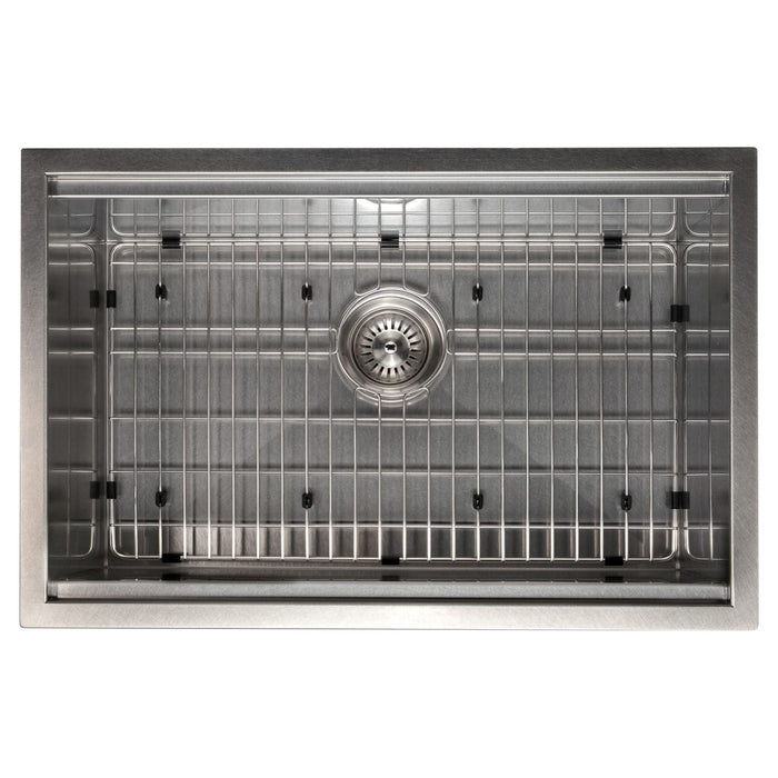 ZLINE 27 in. Garmisch Undermount Single Bowl DuraSnow® Stainless Steel Kitchen Sink with Bottom Grid and Accessories, SLS-27S