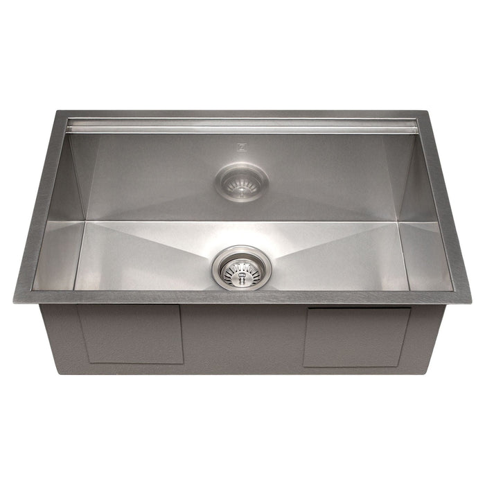 ZLINE Kitchen Sinks ZLINE 27 in. Garmisch Undermount Single Bowl DuraSnow® Stainless Steel Kitchen Sink with Bottom Grid and Accessories, SLS-27S