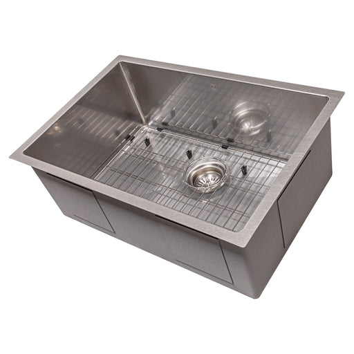 ZLINE 27 in. Meribel Undermount Single Bowl DuraSnow® Stainless Steel Kitchen Sink with Bottom Grid, SRS-27S