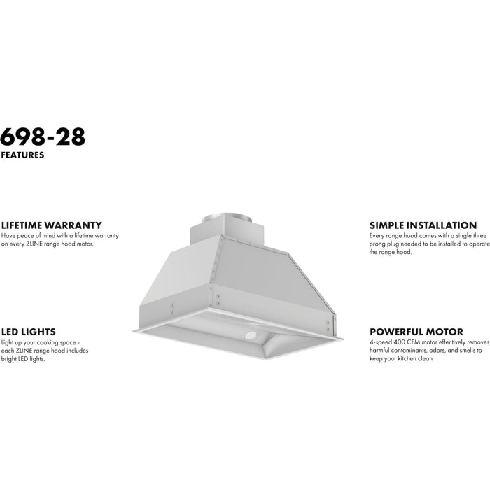 ZLINE 28 in. Width Wall Mount Range Hood Insert (18 in. Depth) 698-28