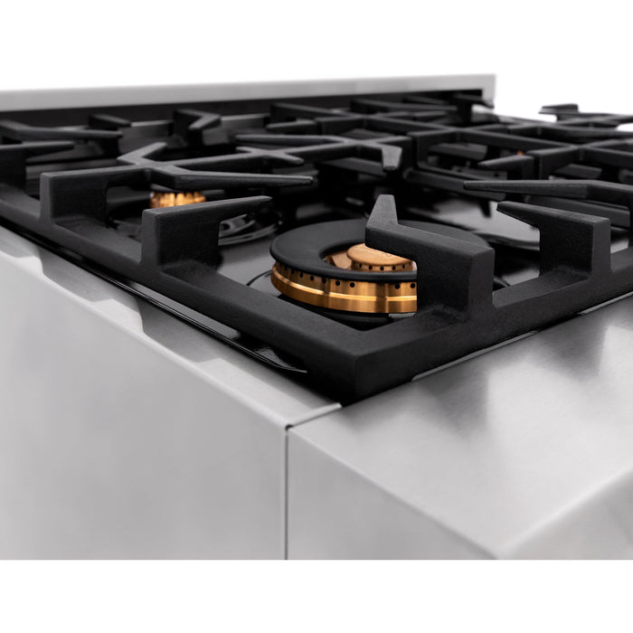 ZLINE Ranges ZLINE 30" 4.0 cu. ft. Gas Burner, Electric Oven with Griddle and Brass Burners in Stainless Steel, RA-BR-GR-30