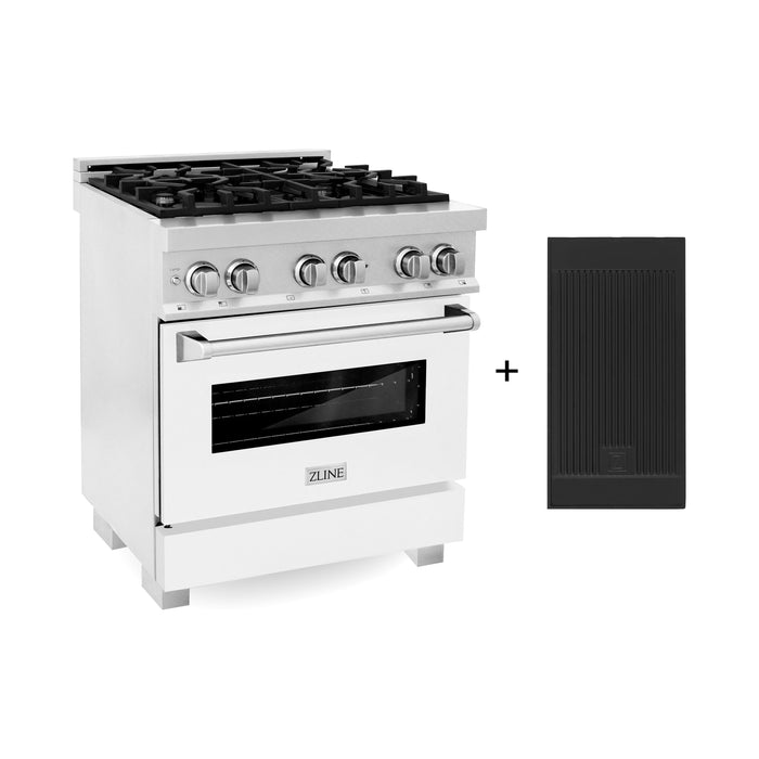 ZLINE Ranges ZLINE 30" 4.0 cu. ft. Gas Burner, Electric Oven with Griddle and White Matte Door in DuraSnow® Stainless Steel, RAS-WM-GR-30