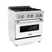 ZLINE Ranges ZLINE 30" 4.0 cu. ft. Gas Burner, Electric Oven with Griddle and White Matte Door in DuraSnow® Stainless Steel, RAS-WM-GR-30