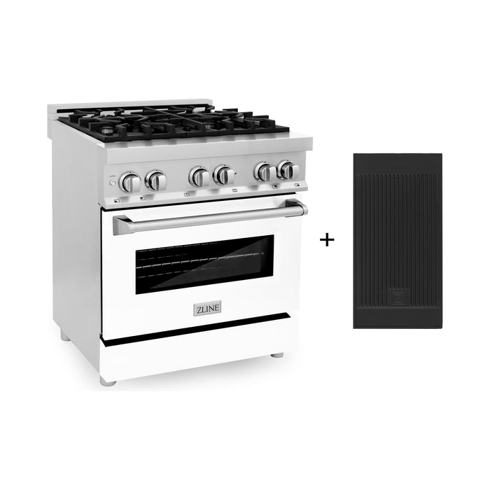 ZLINE Ranges ZLINE 30" 4.0 cu. ft. Gas Burner, Electric Oven with Griddle and White Matte Door in Stainless Steel, RA-WM-GR-30