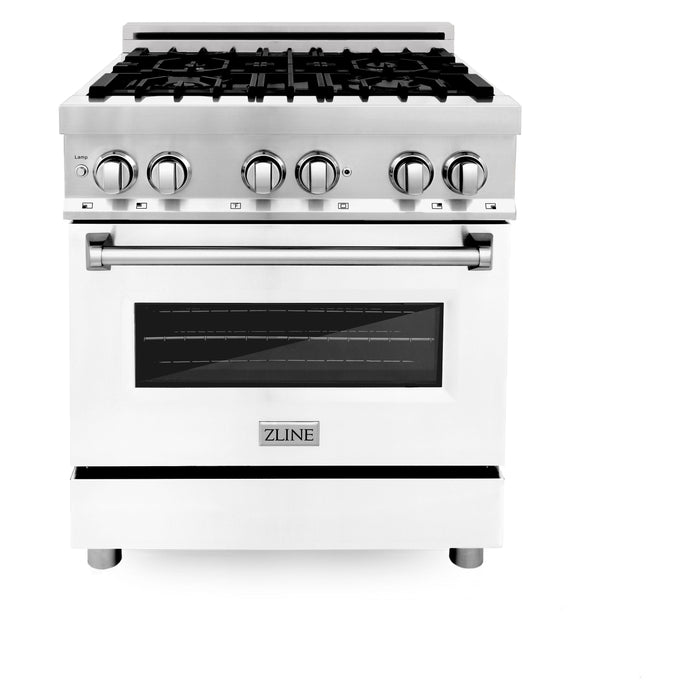 ZLINE Ranges ZLINE 30" 4.0 cu. ft. Gas Burner, Electric Oven with Griddle and White Matte Door in Stainless Steel, RA-WM-GR-30