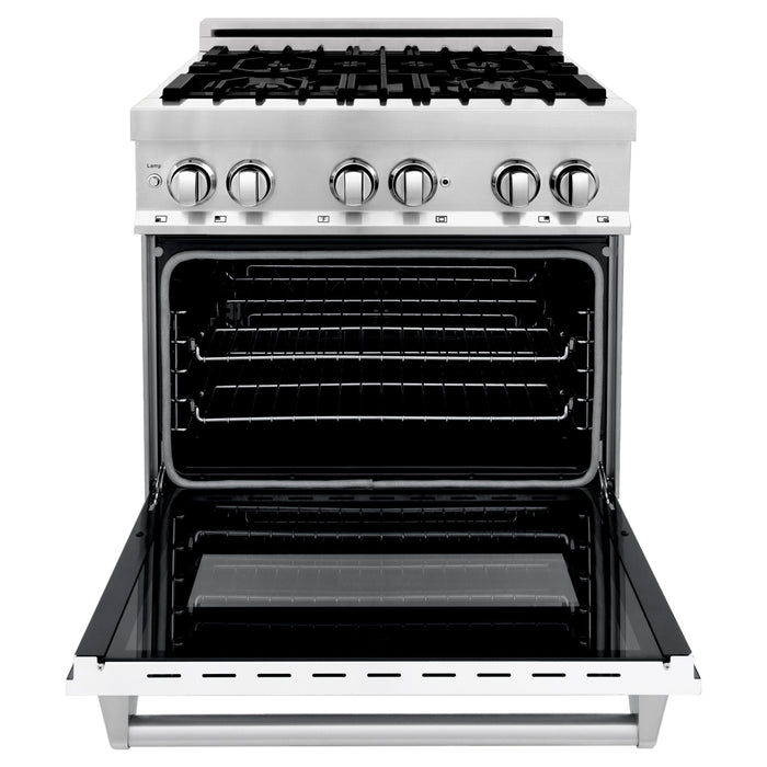 ZLINE Ranges ZLINE 30" 4.0 cu. ft. Gas Burner, Electric Oven with Griddle and White Matte Door in Stainless Steel, RA-WM-GR-30