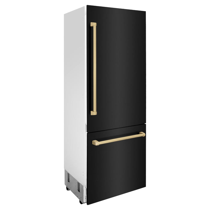 ZLINE 30" Autograph 16.1 cu. ft. Built-in Refrigerator with Internal Water and Ice Dispenser in Black Stainless Steel with Champagne Bronze Accents, RBIVZ-BS-30-CB