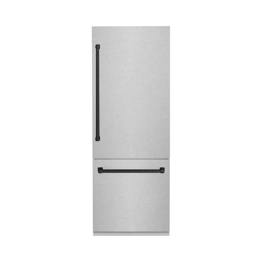 ZLINE 30" Autograph 16.1 cu. ft. Built-In Refrigerator with Internal Water and Ice Dispenser in Fingerprint Resistant Stainless Steel with Matte Black Accents, RBIVZ-SN-30-MB