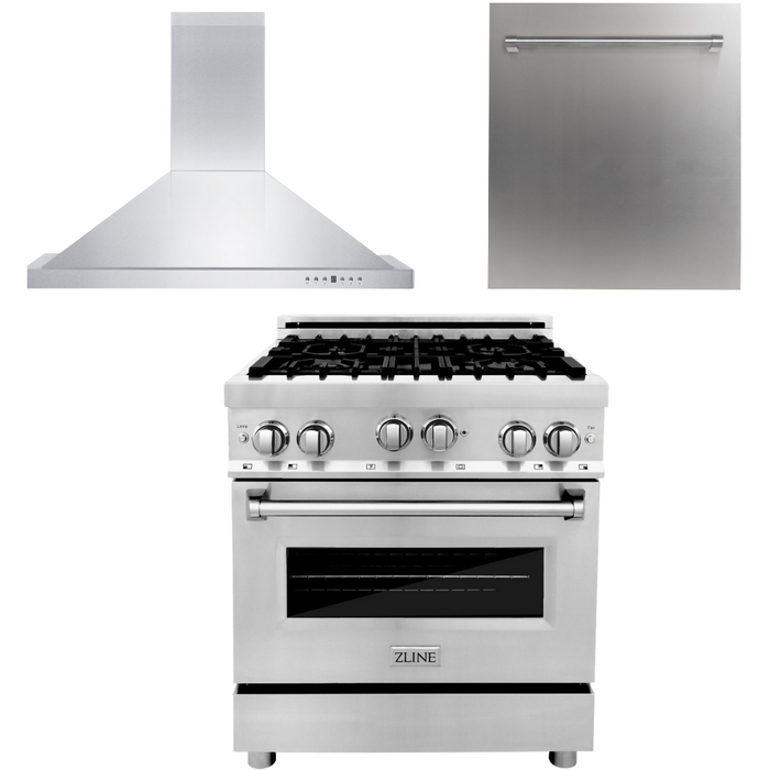 ZLINE 30 Gas Range, 30 Range Hood and Dishwasher Appliance Package