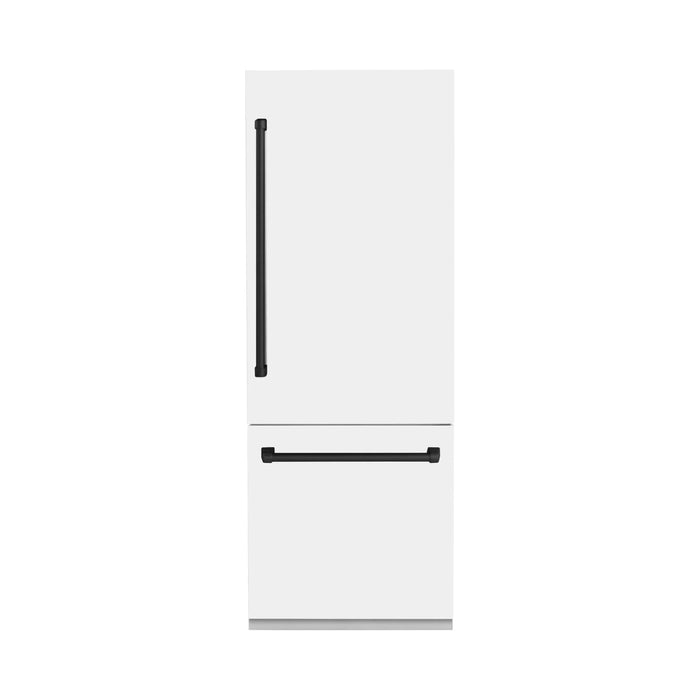 ZLINE 30 In. 16.1 cu. ft. Built-In Refrigerator with Internal Water and Ice Dispenser in White Matte with Matte Black Accents, RBIVZ-WM-30-MB