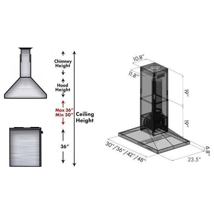 ZLINE 30 in. 400 CFM Island Range Hood in Black Stainless Steel, BSGL2iN-30